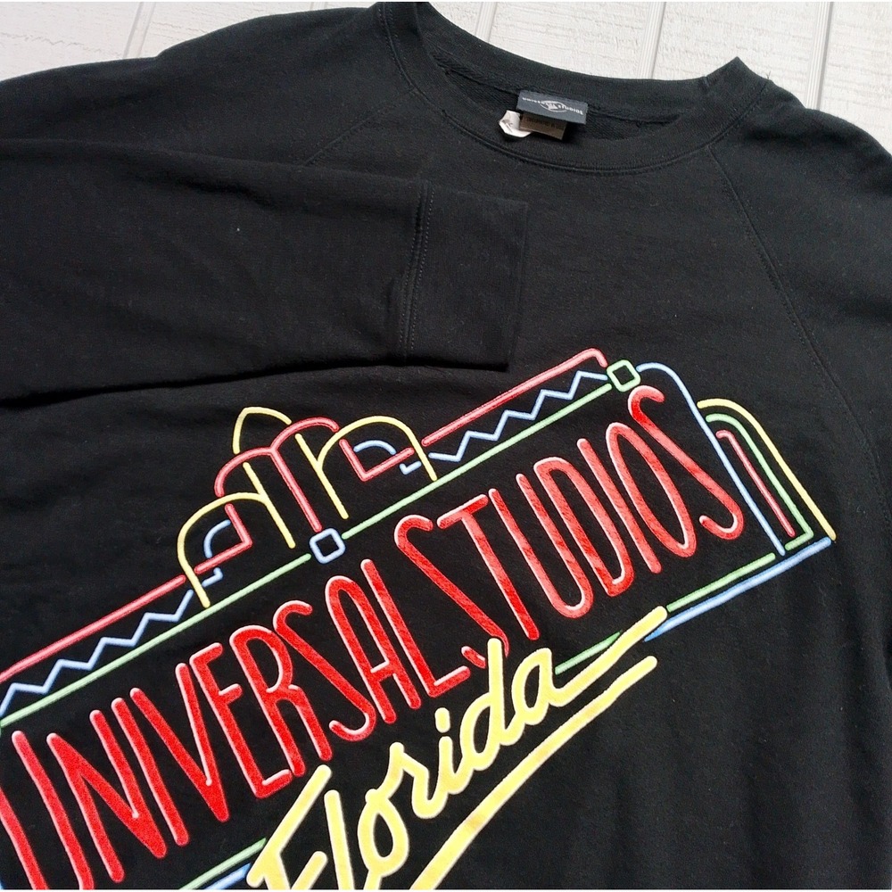 VTG Universal Studios Florida Crewneck Sweatshirt Large Black Neon Unisex Shirt